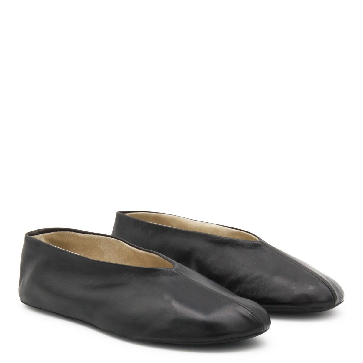 BLACK LEATHER FLATS