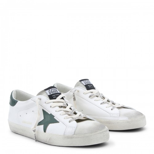 WHITE AND GREEN LEATHER SUPERSTAR SNEAKERS