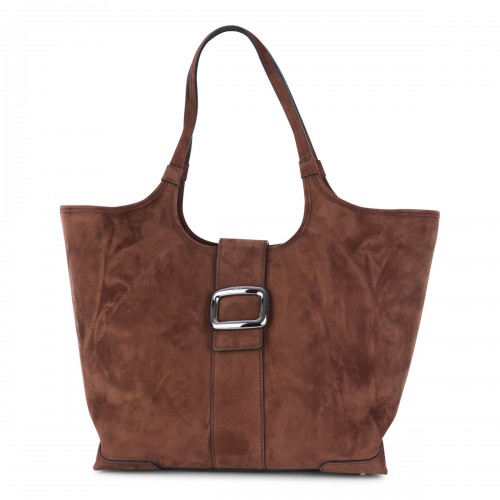 BROWN SUEDE BELLE VIVIER TOP HANDLE BAG