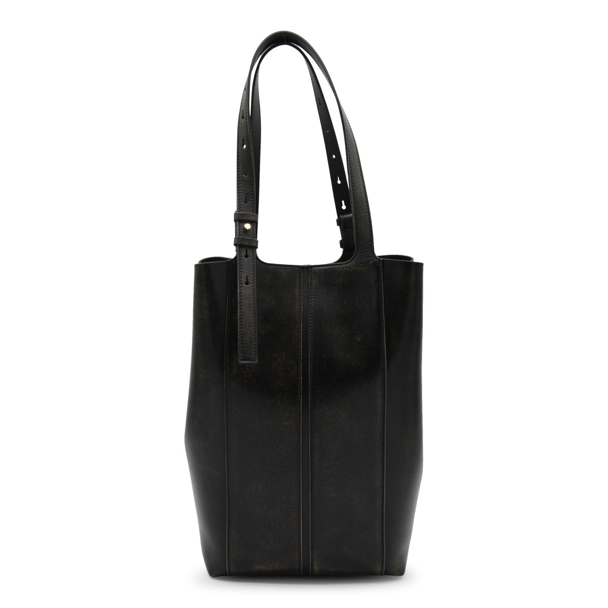 BLACK LEATHER NORTH SOUTH TOTE