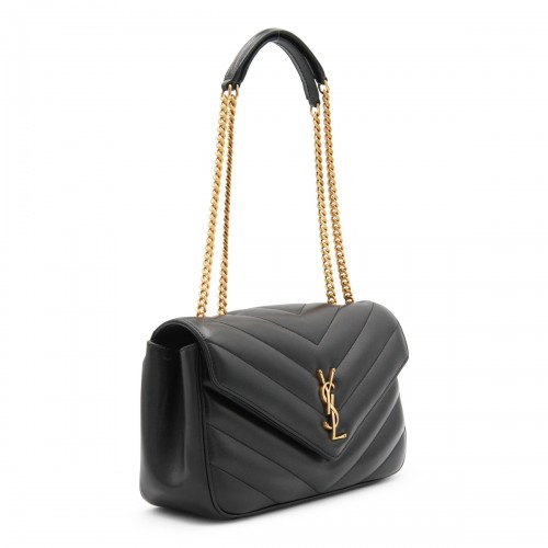 BLACK LEATHER LOULOU SHOULDER BAG
