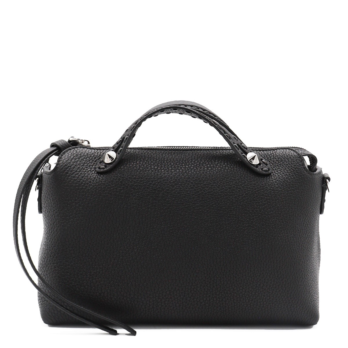 BLACK LEATHER TOP HANDLE BAG