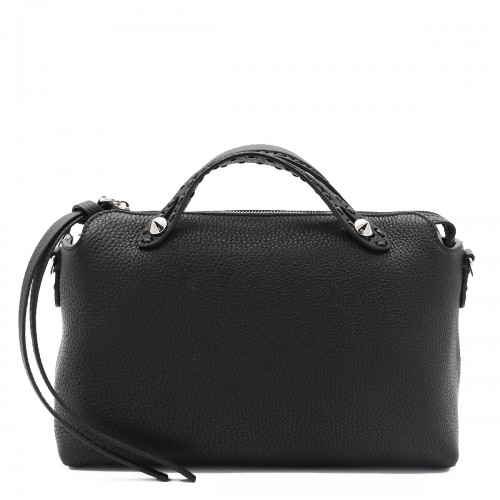 BLACK LEATHER TOP HANDLE BAG