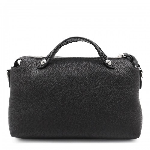 BLACK LEATHER TOP HANDLE BAG