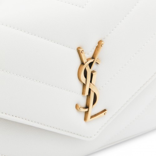 WHITE LEATHER LOULOU SHOULDER BAG