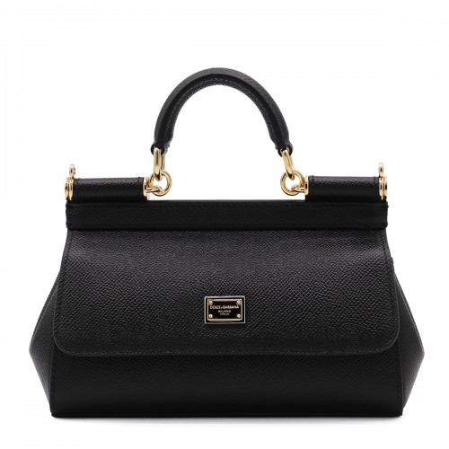 BLACK LEATHER SICILY SMALL TOP HANDLE BAG