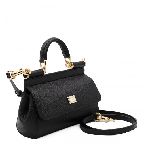 BLACK LEATHER SICILY SMALL TOP HANDLE BAG