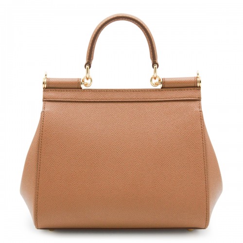 BROWN LEATHER SICILY TOP HANDLE BAG