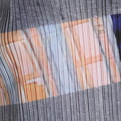 GRAY AND NAVY PLEATED DRESS