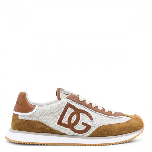 BEIGE AND BROWN LEATHER SNEAKERS