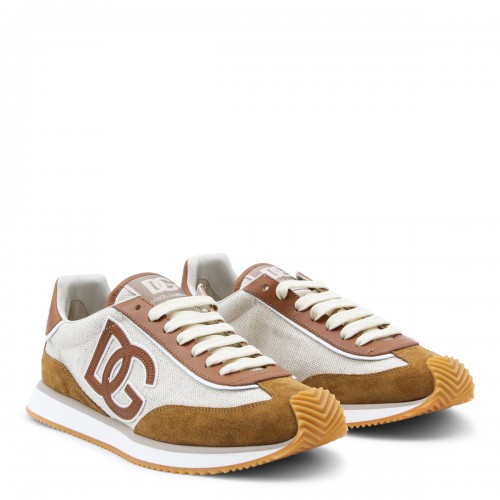 BEIGE AND BROWN LEATHER SNEAKERS