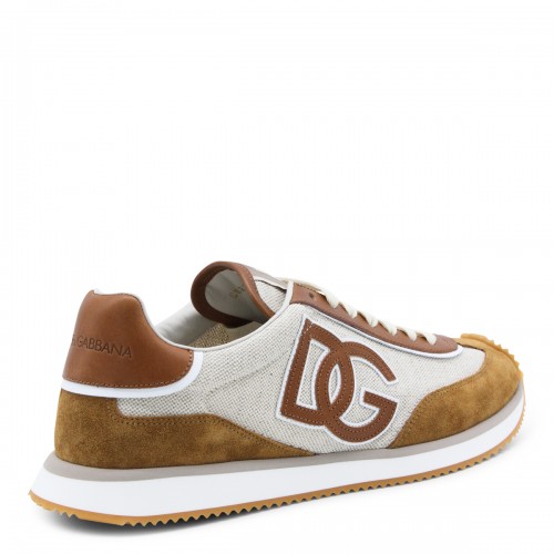 BEIGE AND BROWN LEATHER SNEAKERS