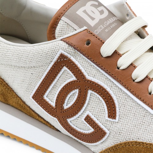 BEIGE AND BROWN LEATHER SNEAKERS