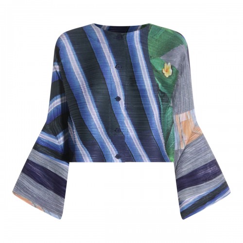 GRAY AND NAVY PLEATED TOP