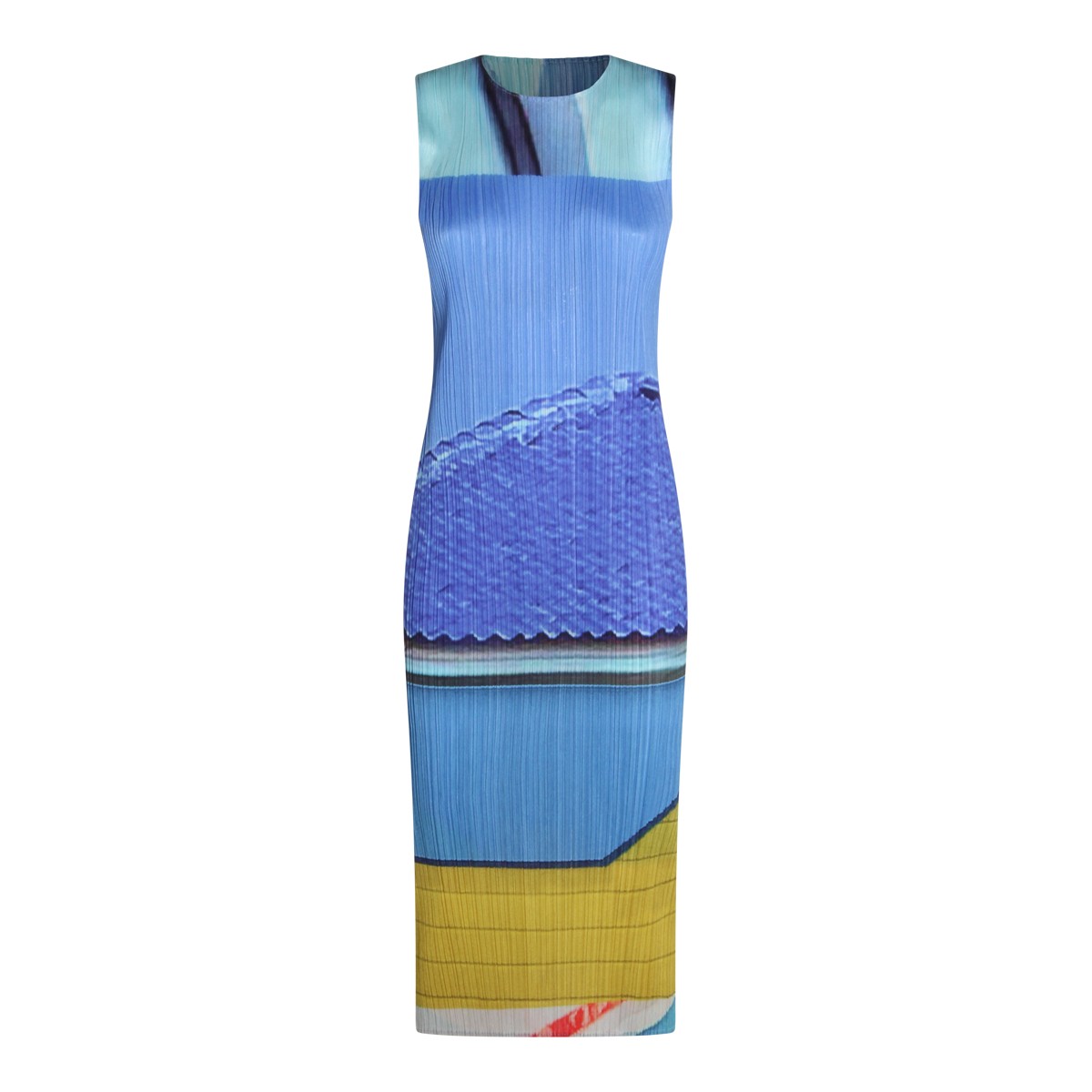 BLUE AND YELLOW PLEATED DRESS