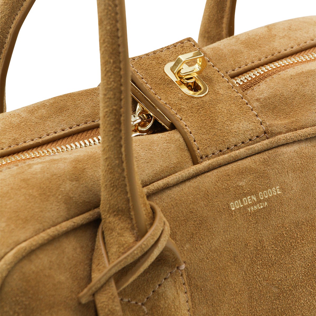 CAMEL LEATHER TOP HANDLE BAG