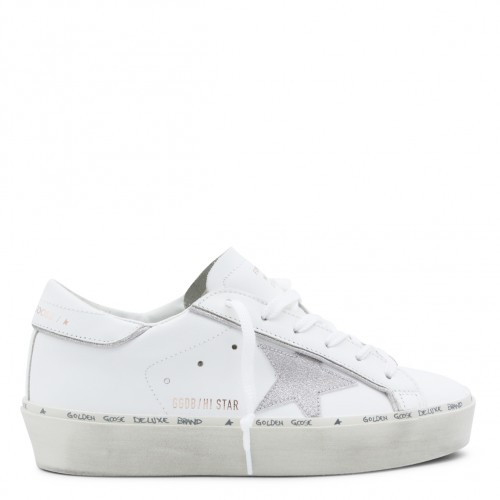 WHITE AND PLATINUM LEATHER HI STAR SNEAKERS