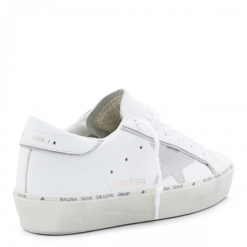 WHITE AND PLATINUM LEATHER HI STAR SNEAKERS