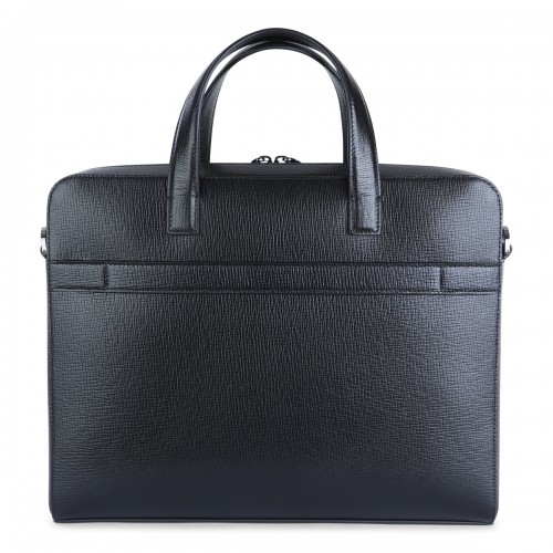BLACK LEATHER TOP HANDLE BAG
