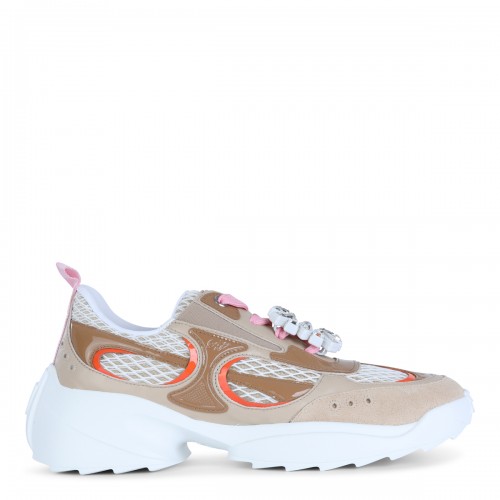 BEIGE AND WHITE LEATHER VIV ON THE RUN SNEAKERS