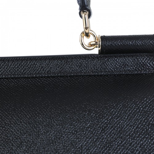 BLACK LEATHER SICILY SMALL TOP HANDLE BAG