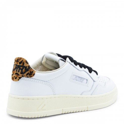WHITE AND LEOPARD LEATHER MEDALIST LOW SNEAKERS