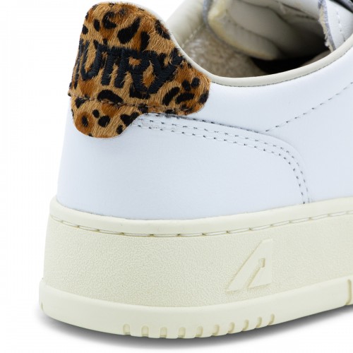 WHITE AND LEOPARD LEATHER MEDALIST LOW SNEAKERS