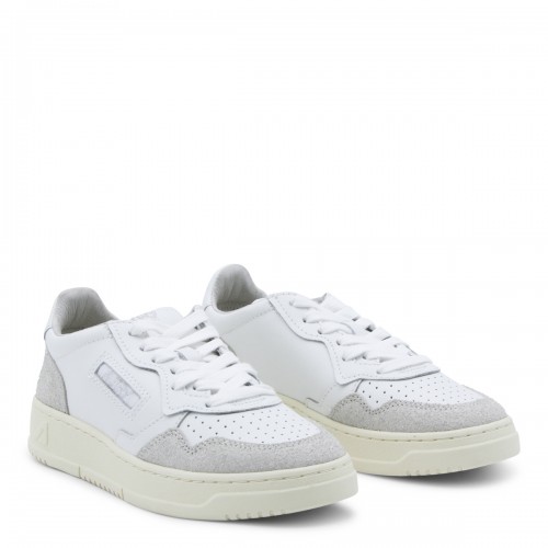 WHITE AND GREY LEATHER SNEAKERS