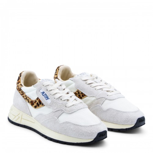 WHITE AND LEOPARD LEATHER REELWIND SNEAKERS