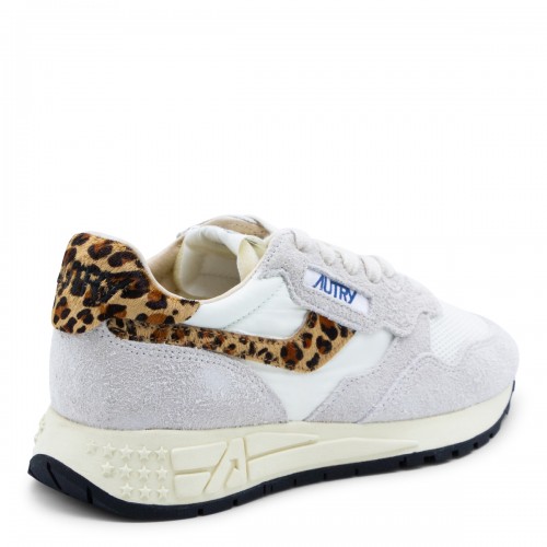 WHITE AND LEOPARD LEATHER REELWIND SNEAKERS
