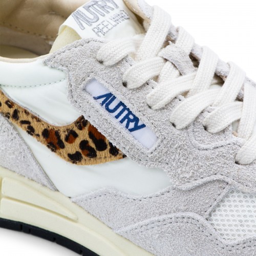 WHITE AND LEOPARD LEATHER REELWIND SNEAKERS