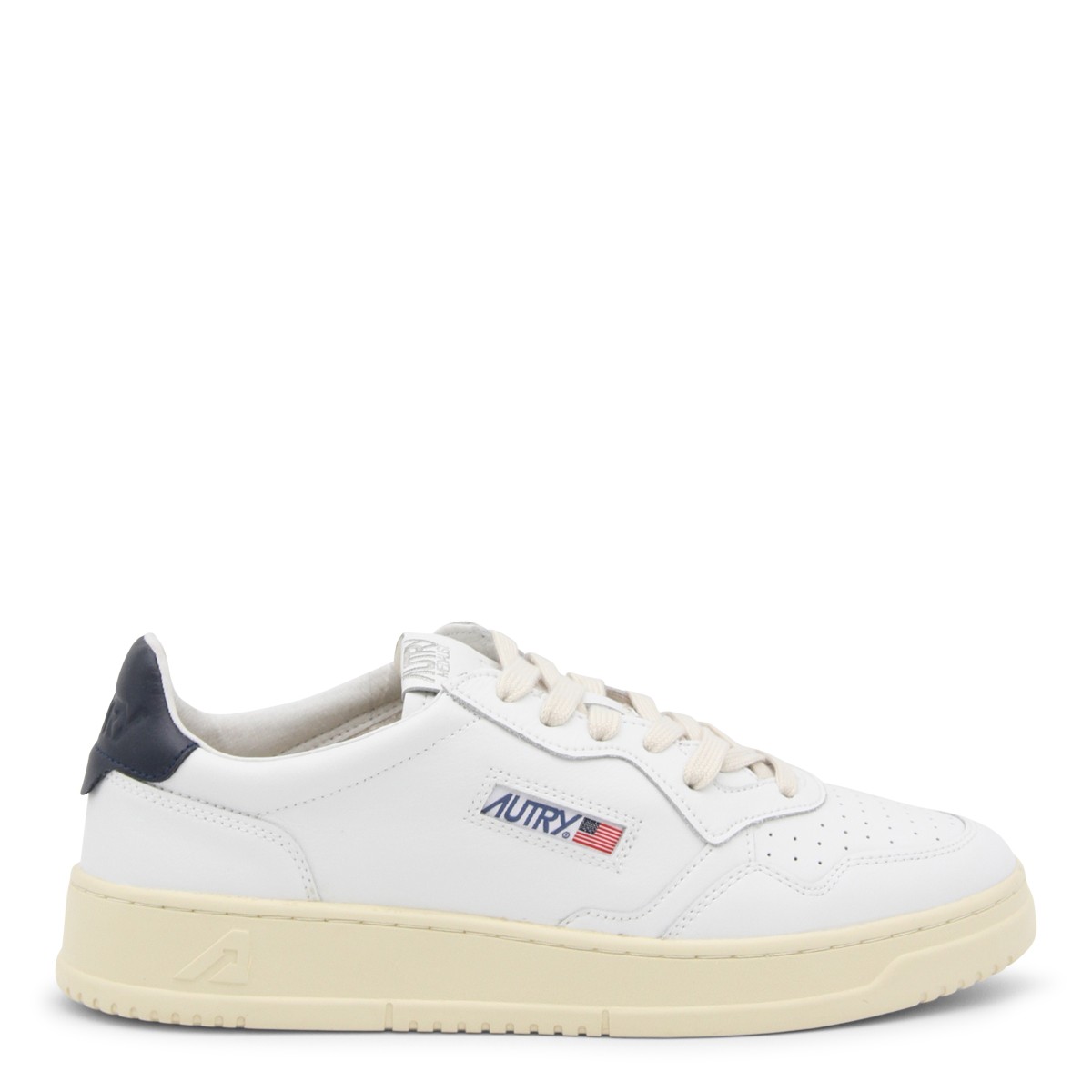 WHITE AND NAVY LEATHER SNEAKERS