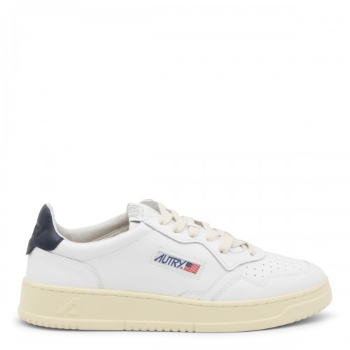 WHITE AND NAVY LEATHER SNEAKERS