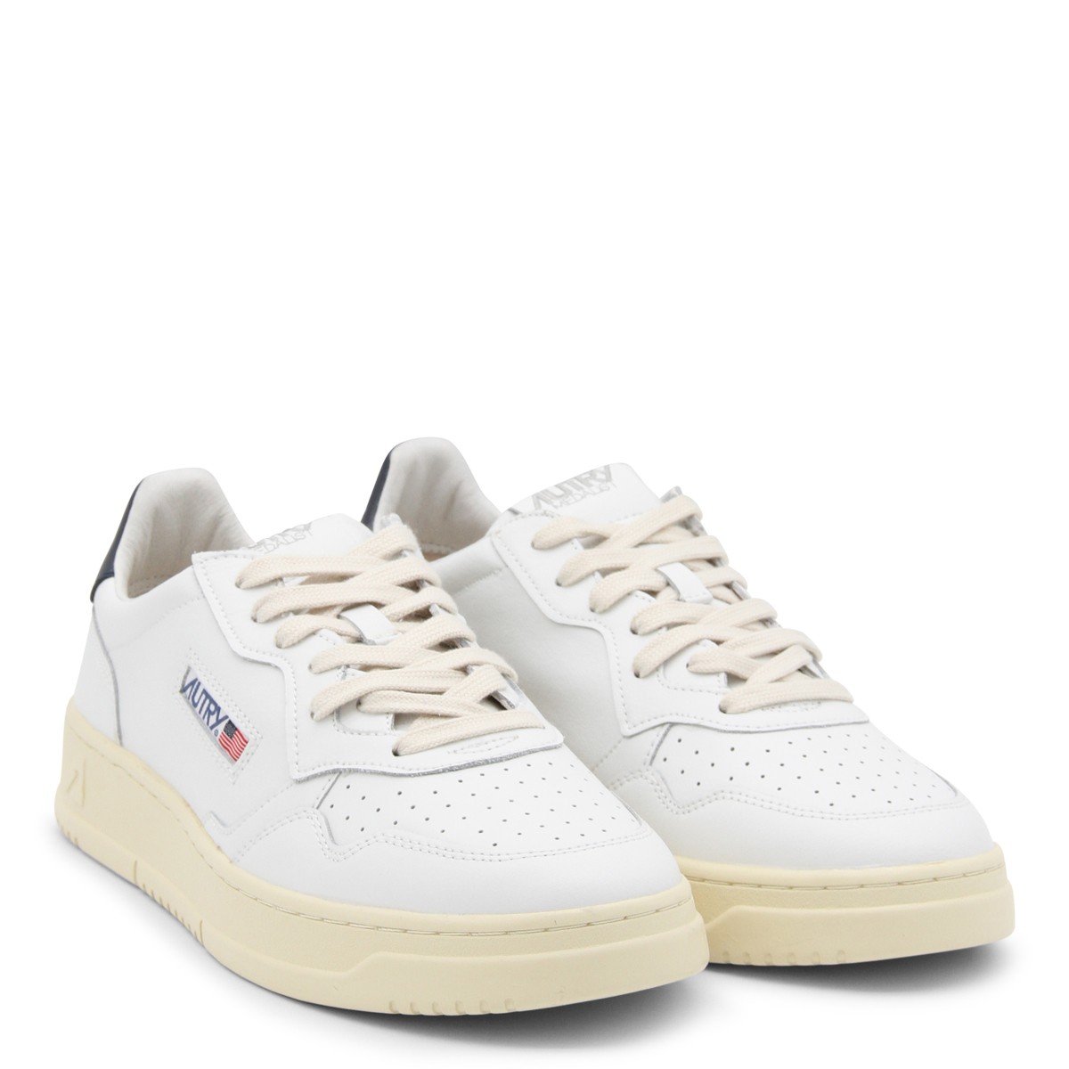 WHITE AND NAVY LEATHER SNEAKERS