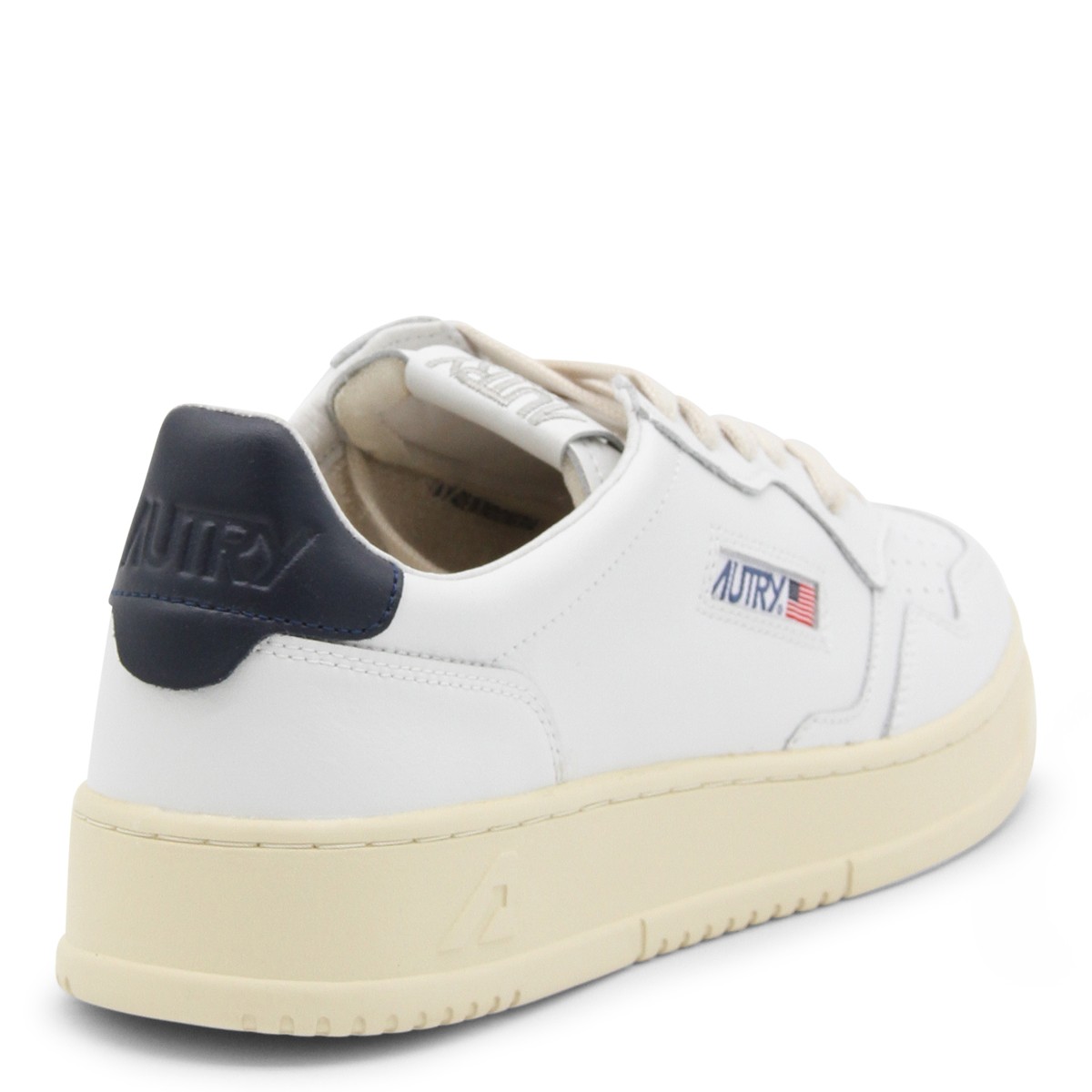 WHITE AND NAVY LEATHER SNEAKERS