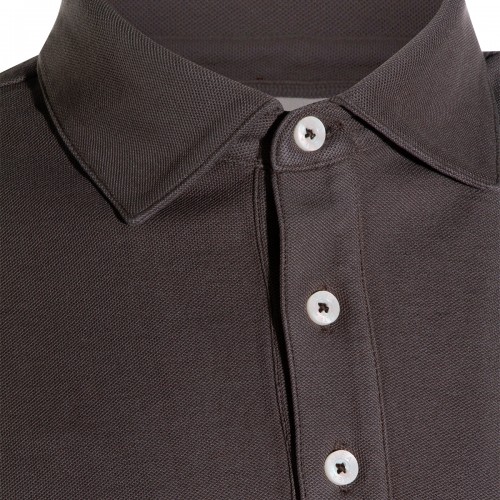 BROWN GREY COTTON POLO SHIRT