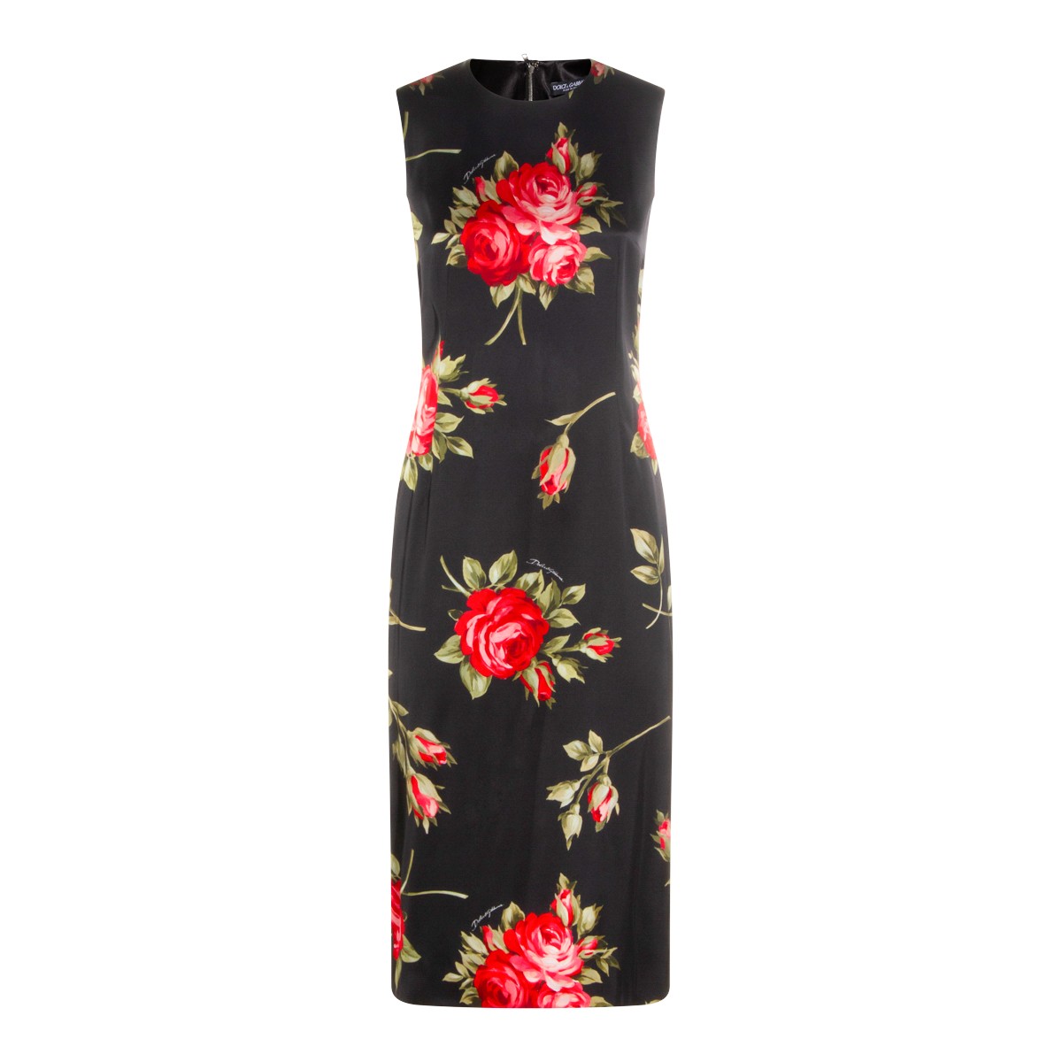 BLACK AND RED VISCOSE MIDI DRESS