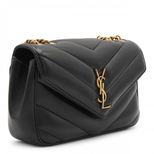 BLACK LEATHER LOULOU SMALL SHOULDER BAG