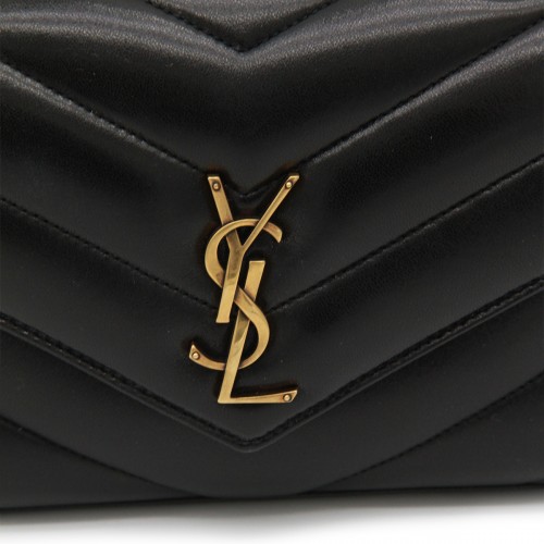 BLACK LEATHER LOULOU SMALL SHOULDER BAG