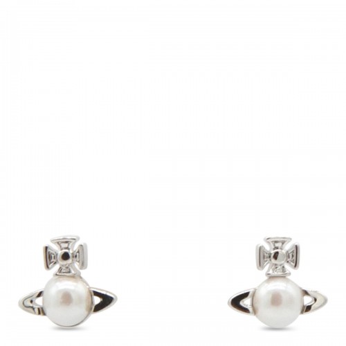 PLATINUM AND CREAM PEARLY BRASS EARRINGS