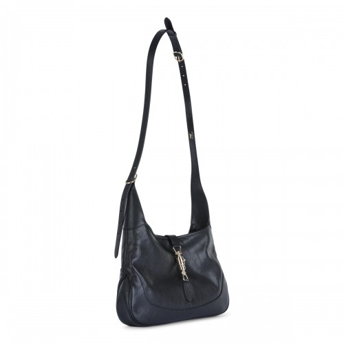 BLACK LEATHER JACKIE HOBO MEDIUM SHOULDER BAG