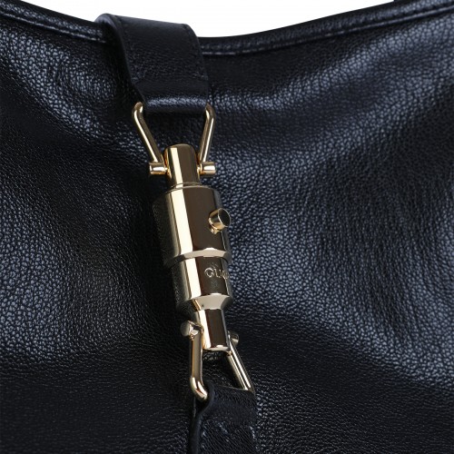 BLACK LEATHER JACKIE HOBO MEDIUM SHOULDER BAG