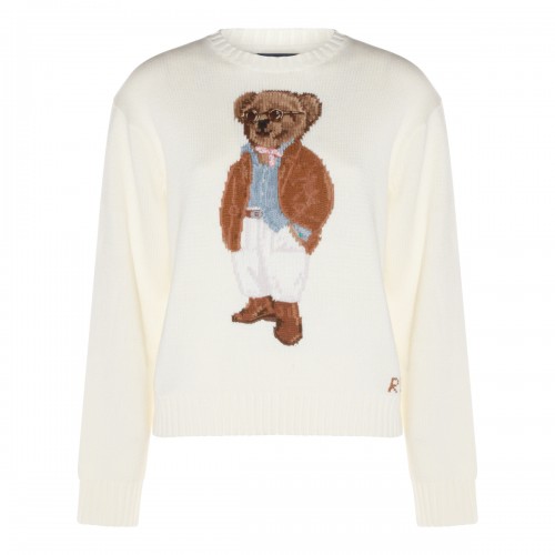 WHITE COTTON BEAR SWEATER