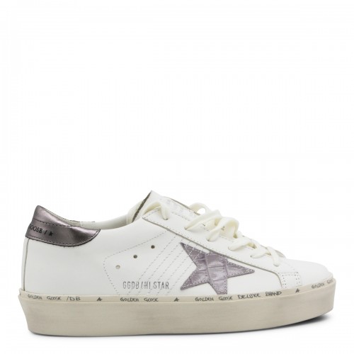WHITE GREY AND LILAC LEATHER HI STAR SNEAKERS