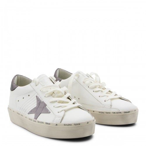 WHITE GREY AND LILAC LEATHER HI STAR SNEAKERS