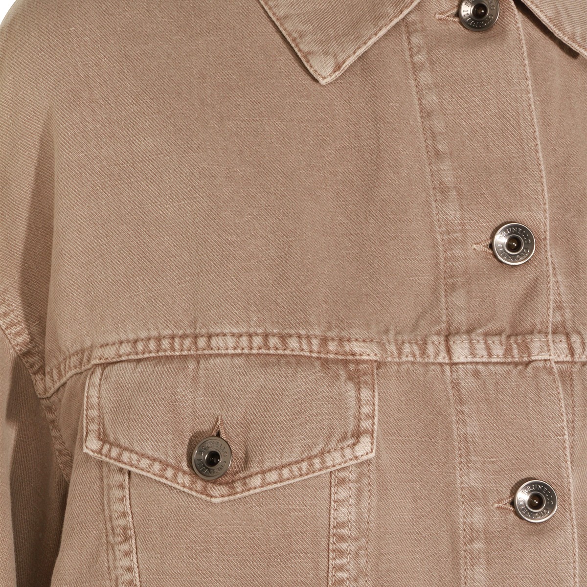BROWN COTTON LINEN BLEND DENIM JACKET