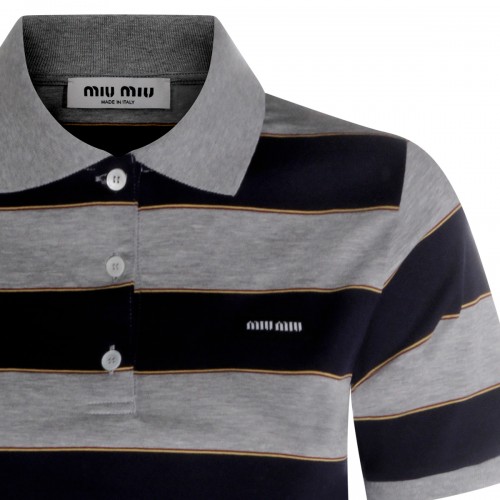 BLUE AND GREY COTTON STRIPE POLO SHIRT 