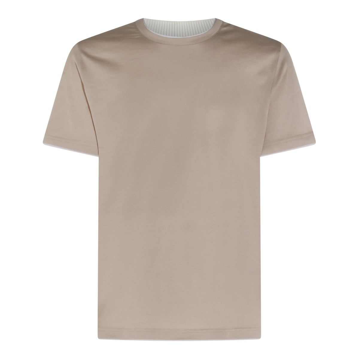 WHITE AND BEIGE COTTON T-SHIRT