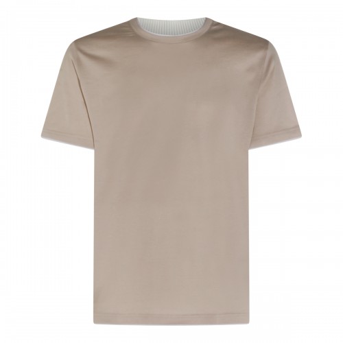 WHITE AND BEIGE COTTON T-SHIRT