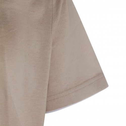 WHITE AND BEIGE COTTON T-SHIRT